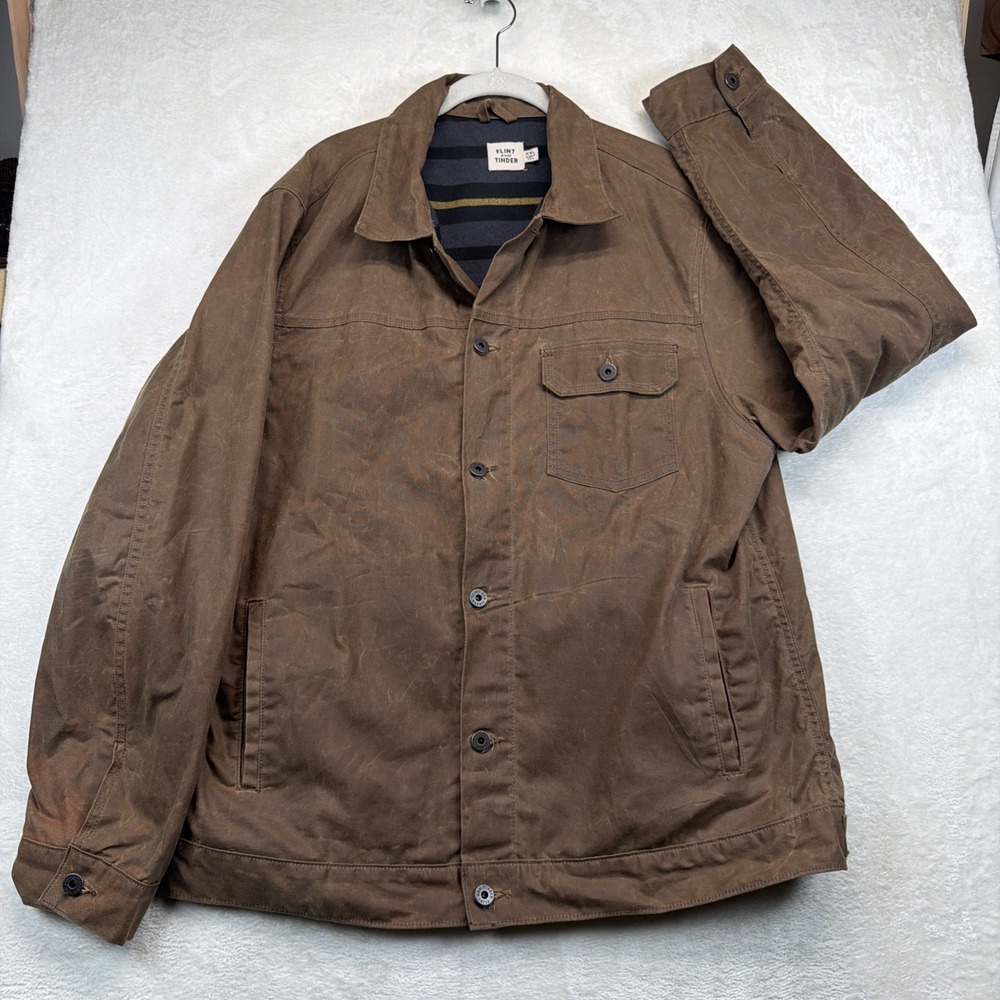 Flint and Tinder Waxed Trucker Jacket Men's XXL Brown Flannel Lined Made in USA